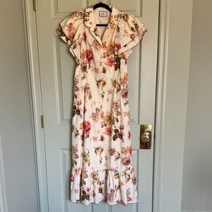 Perfect Spring Floral Ruffle Maxi Dress in Cream and Pink Size M Tuckernuck